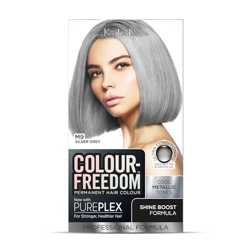 Colour Freedom Metallic Silver Grey Permanent Hair Dye with PurePlex. Ultra Glossy Conditioning Hair Colour. 100% grey coverage. By Knight & Wilson.