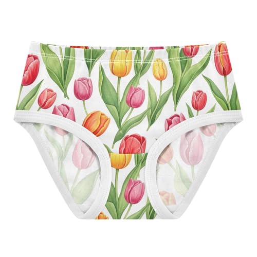 Vibrant Watercolor Tulips Pink Girl Panties Cute Toddler Girls Underwear Cotton Animals Kids Briefs Undies 2t