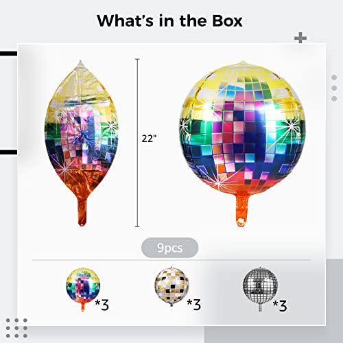 9 Pack 22 Inch Disco Ball Balloons For 70S Disco Party, 4D Silver Laser Large Inflatable Sphere Aluminum Foil Balloon, Photography Background Party Decoration Balloons Party Supplies #TOP3