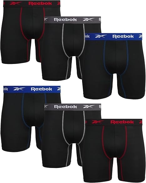 Reebok Men's Boxer Briefs - 6 Pack Athletic Boxers with Contour Pouch - Performance Underwear Boxers for Men (Sizes: S-XL)