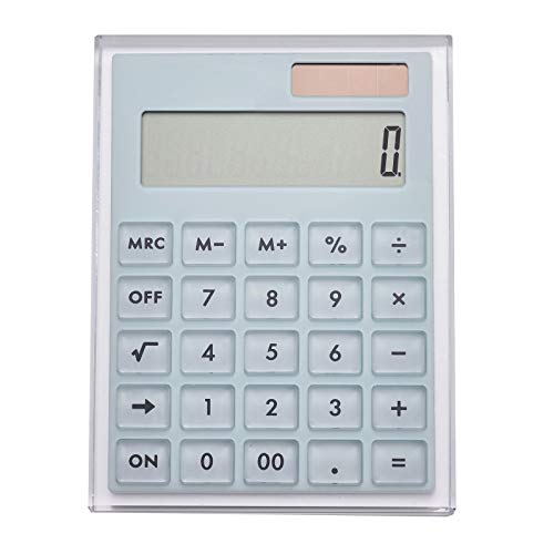 Acrylic Calculator, Battery and Solar Hybrid Powered,12-Digit Large LCD Display,Slim Design (Baby Blue)