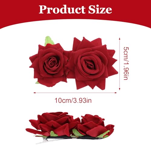 Set de 2 Broches para Cabello con Flor Roja miniatura 4
