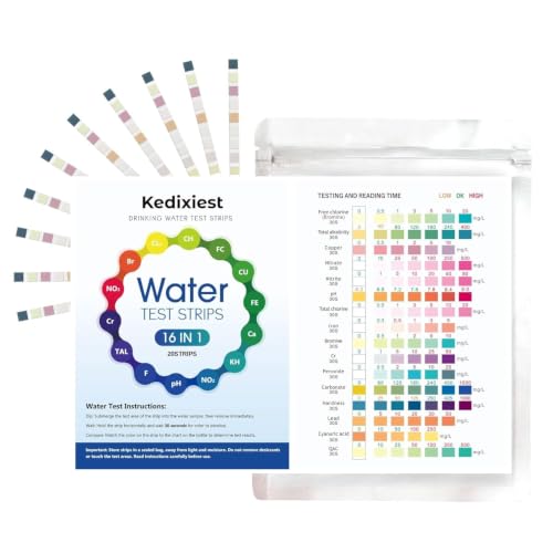 16-in-1 Drinking Water Test Strips, 20 PCS - Home Testing Kit for Tap & Well Water | Lead, Nitrate, Chlorine, Iron, Manganese, pH, Hardness, Mercury, Fluoride Detection