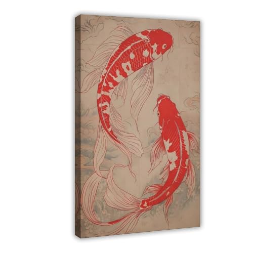 Toile carpe Koi rouge japonaise retro decoration murale asiatique
