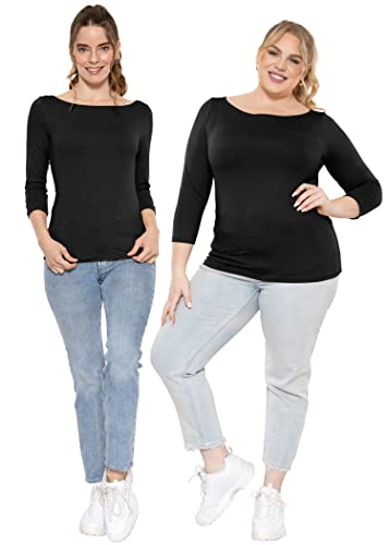 STRETCH IS COMFORT Women's and Plus Oh So Soft ¾ and Long Sleeve Boat Neck Top2