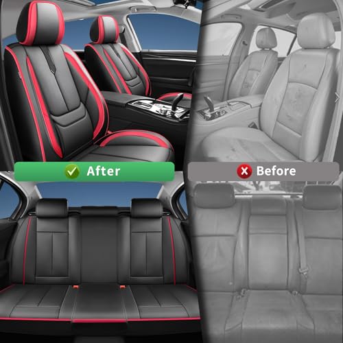 Image of Fit Outback Car Seat Covers for Subaru Outback 2010-2024 2025 2026 -Upgraded Premium Waterproof & Breathable Leather,Airbag Compatible,All-Weather Seat Cushion Protector,Full Set,Black-Red