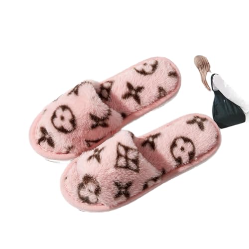 Wool Slippers for Women to wear Home Cotton Slippers are Fashionable and Versatile, Imitation Rabbit Fur Open Slippers