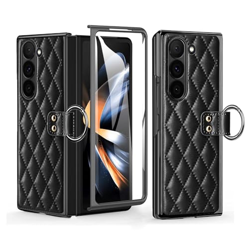 Étui Galaxy Z Fold 6 antichoc en cuir noir pour éviter les bris d'écran