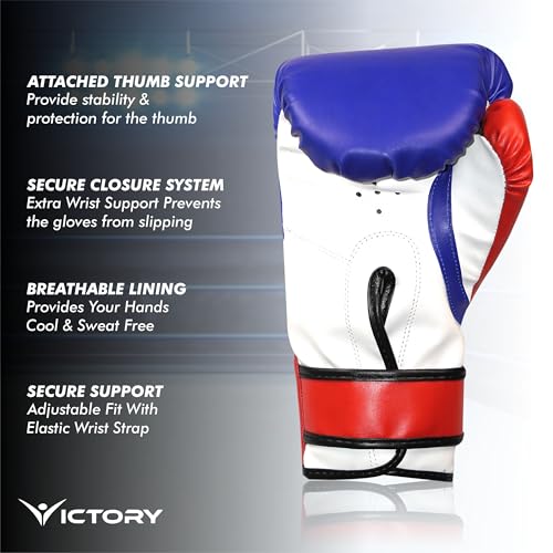 Image of VICTORY Boxing Gloves for Men & Women with Moulded Foam Padding Punching Bag Gloves for Boxing, Training, Kickboxing, Muay Thai, MMA, Durable Pu Material Twin Punching Gloves (Red /Blue, 10-12 Oz)