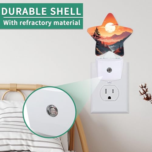 Image of Sunset Mountains Forest Star Night Light Plug in, Soft Glow Night Light for Kids Bedroom Nursery, Gentle Warm Light for Sleep, Compact Lamp for Hallway Bathroom