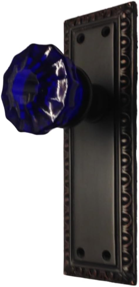 Single Cobalt Blue Glass on Tall Vintage Style Backplate in Oil Rubbed Bronze