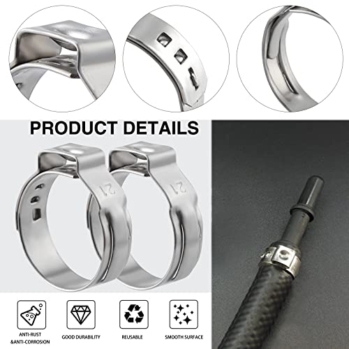 Knpwer 150 Pcs 304 Stainless Steel Single Ear Hose Clamp,6-33.1mm 12 Sizes Crimp Hose Clamp Assortment Kit,Stepless Crimp Clamp - Image 3