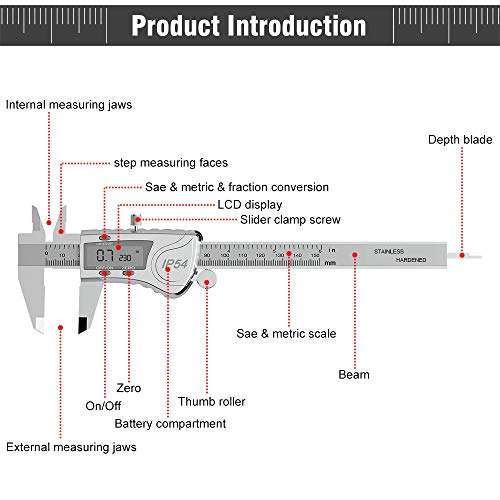 Moock Digital Caliper, Calipers Measuring Tool, Electronic Micrometer Caliper With Lcd Screen, Inch Milimeter Fractions Conversion #TOP5