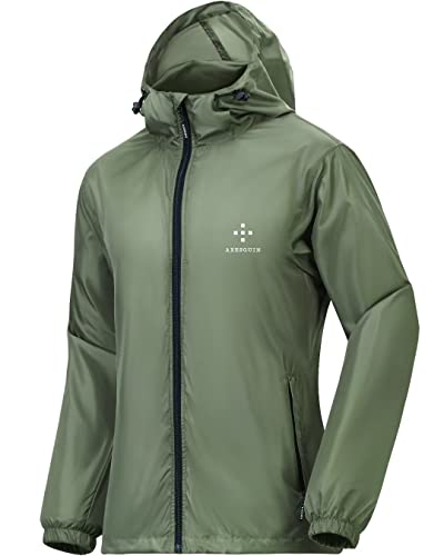 Damen Windjacke mit Kapuze, leicht, verstaubar, winddicht, für den Außenbereich, olivgrün, X-Large Cover