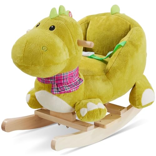 DESIGN DINOSAURO CON RIVESTIMENTO IN PELUCHE MORBIDO: Questo dondolo dinosauro per bambini dai 12 mesi ti offre un’esperienza di gioco confortevole grazie al rivestimento in peluche ultra morbido. La solida struttura in acciaio e i pattini in legno massiccio ti permettono di dondolarti in modo stabile e sicuro, mentre il design a forma di dinosauro rende i giochi bambini 1 anno ancora più divertenti e coinvolgenti durante l’uso quotidiano.
