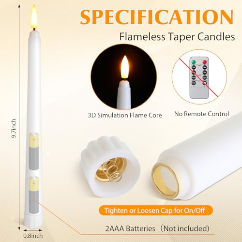 Image of Baquler 50 Pcs 9.7 Inch Flameless Taper Candles Battery Operated Taper Candles Bulk LED Flickering White Candlesticks for Wedding Church Table Centerpiece Halloween Christmas Party Decor