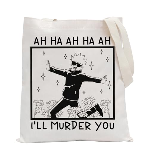 POFULL JJK Anime Inspired Shoulder Bag Anime Lover Gift JJK Gift Anime Gift Manga Gift I'll Murder You Tote Bag (AH HA AH)