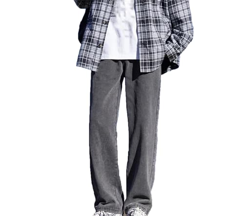 Mens Jeans Spring Loose Straight Baggy Elastic Waist Wide Leg Casual Denim Pants Comfortable3