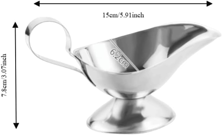 Stainless Steel Sauce Boat, Leak-Proof Duck Mouth Spout for Gravy, Dressing, and Condiments, Ergonomic Handle with Stable Non-Slip Base(3oz)