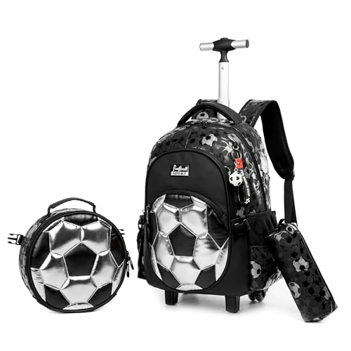 Meetbelify Mochila de rodinhas com rodas para meninos, com lancheira, estojo de lápis para estudante