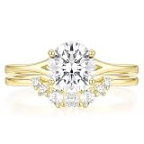 TIGRADE 2CT Cubic Zirconia Wedding Band for Women 14K Gold Plated CZ Promise Ring Curved Round Shaped Bridal Ring Sets Size 3-12, Gold, Size 6
