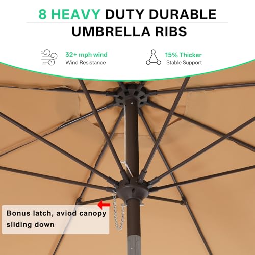 Image of ABCCANOPY 9ft Scalloped Patio Umbrella, Outdoor Table Umbrella with Tilt and Crank, Fiberglass Ribs Deck Umbrella for Patio, Pool, Garden, Picnic (Tan)