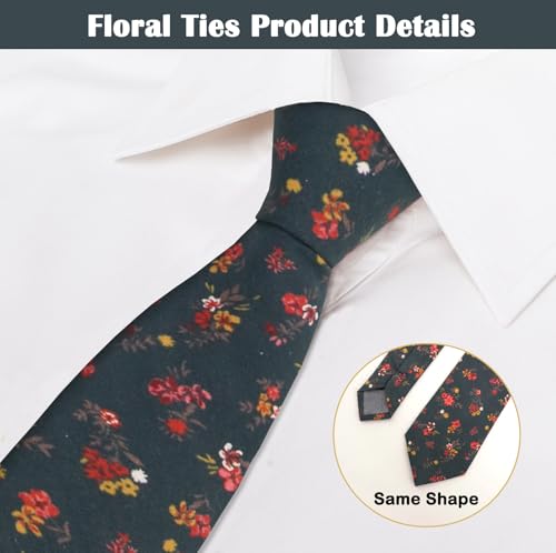 Image of Mantieqingway Men Skinny Tie Cotton Floral Necktie for Wedding Groomsmen Tie