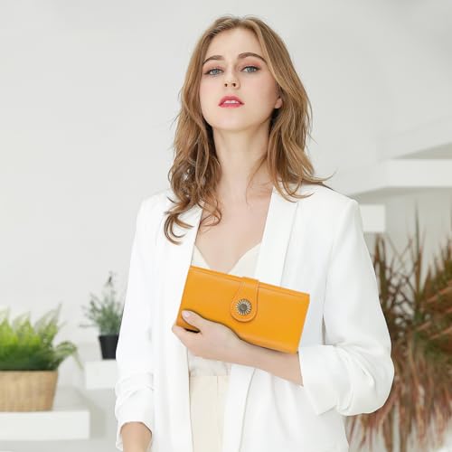 SENDEFN Large Womens Wallet Genuine Leather RFID Blocking Wallet for women Large Capacity Trifold Clutch Card Holder Ladies Purse with Zipper Pocket4