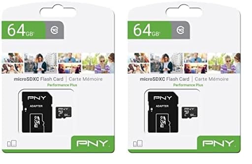 PNY Performance Plus Carte Mémoire microSDXC 64 Go, Classe 10 + Adaptateur SD (Lot de 2)