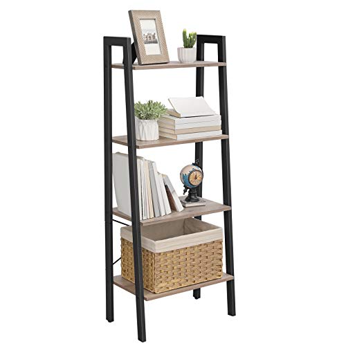 VASAGLE ALINRU Ladder Shelf, 4-Tier Bookshelf, Storage Rack Shelves, Bathroom, Living Room, Industrial Accent Furniture, Steel Frame, Greige and Black ULLS44MB