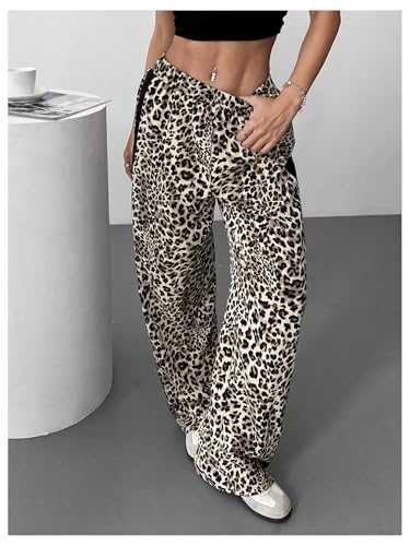 GORGLITTER Women's Leopard Print Baggy Pants Animal Cheetah Striped Y2K Wide Leg Trendy 2025 Casual Pants4
