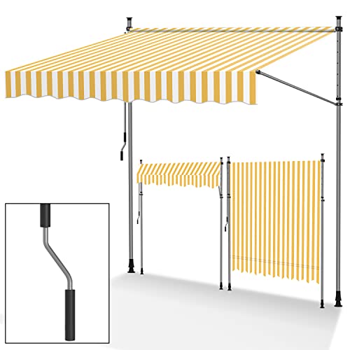 Jopassy klemmmarkise Balkon 300cm breit，Handkurbel klemmarkisse，ohne Bohren markise Balkon，Höhenverstellbare，UV-beständig und wasserdicht für Terrasse Balkon，Gelbe-Weiße