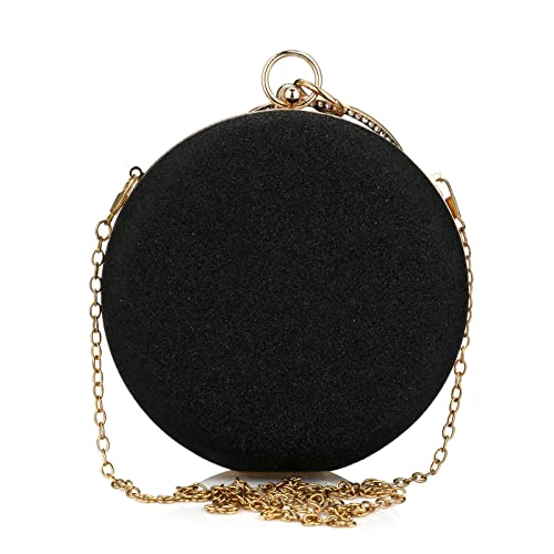 Women's Round Ball Clutch Rhinestone Ring Handle Designer Wristlets Handbag Purse Wedding Party Prom Evening Bag (Black) #TOP2