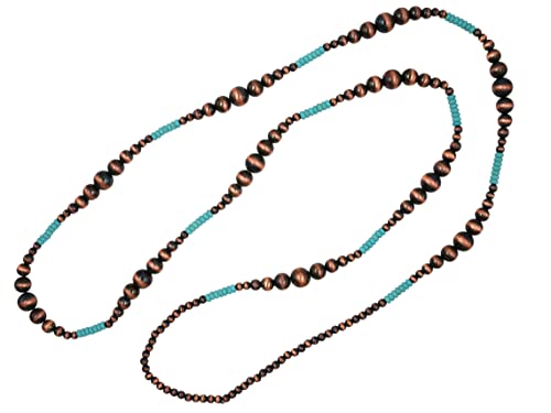 Elosee Western Style Turquoise And Faux Navajo Bead 60 Inch Long Strand Necklace And French Hook Earrings (Copper Tone) #TOP1
