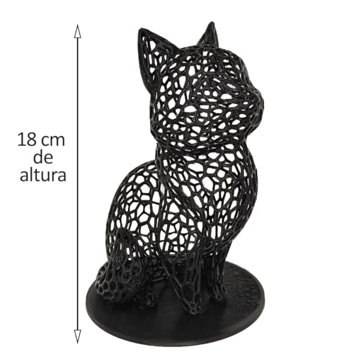 Gato Sentado 18 cm Vazado 3D Enfeite Decoração Preto