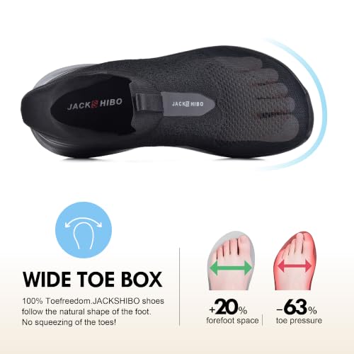 Image of JACKSHIBO Men's Wide Toe Box Slip in Free up Hands Orthopedic Walking Shoes | Slip On Arch Support Casual Sneakers, Zero Drop Cushion Sole, Metatarsal Pads