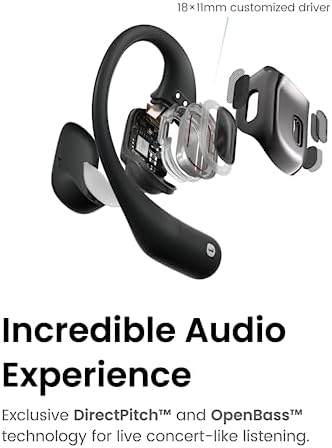 SHOKZ [2023 Nowość] OpenFit Bezprzewodowe słuchawki Bluetooth-Słuchawki z wbudowanym mikrofonem-Wygoda bez uszu-Lekki-Do codziennego użytku w rozmowie telefonicznej-Czarny