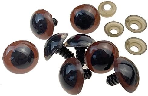 100PCS Brown Plastic Safety Screw Eyes Craft Eyes with Washer for DIY Toy Teady Bear Puppet Doll Making Accessories Supply (Diameter 18mm)