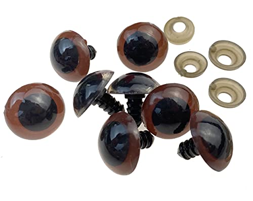 Yeux à vis de sécurité marron 18 mm avec rondelles pour poupées et marionnettes | Lot de 100