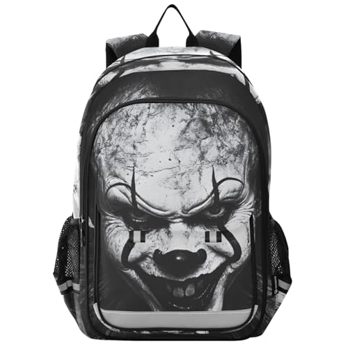 Creepy Clown Face Backpack for Women Men Travel Laptop Daypack Shoulder Bag Book Bag Daypack with Reflective Strip 12.9” × 17.7”