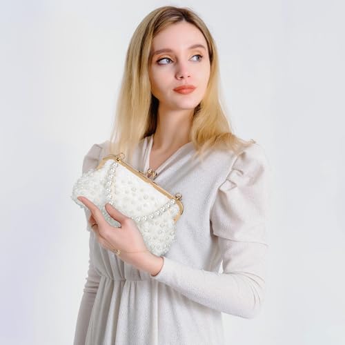 Image of Ayliss Pearl Clutch Purses for Women Wedding Bridal Evening Small Clutch Crossbody Handbag Full Beaded Parites Prom