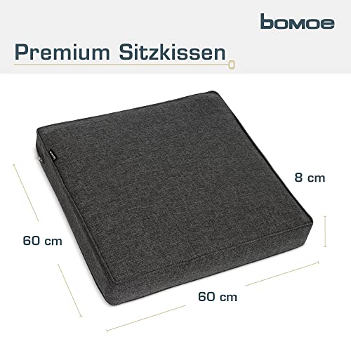bomoe hochwertiges Outdoor Loungekissen 60x60cm – Bequemes Sitzkissen 8cm dick Polster Bezug Waschbar Gartenkissen UV-Schutz – Rattan Lounge Auflage Gartenmöbel Sitzauflage Anthrazit – ilano
