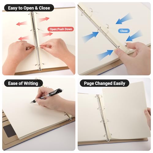 Libreta A4 de cuero azul oscuro para estudiantes con hojas blancas de 100g recargables 6
