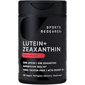 Sports Research® Lutein and Zeaxanthin Capsules – Eye Health Support Supplement Made with Lute-Gen® and Organic Coconut Oil – Vegan Friendly & Non-GMO Verified – 120 Veggie Softgels