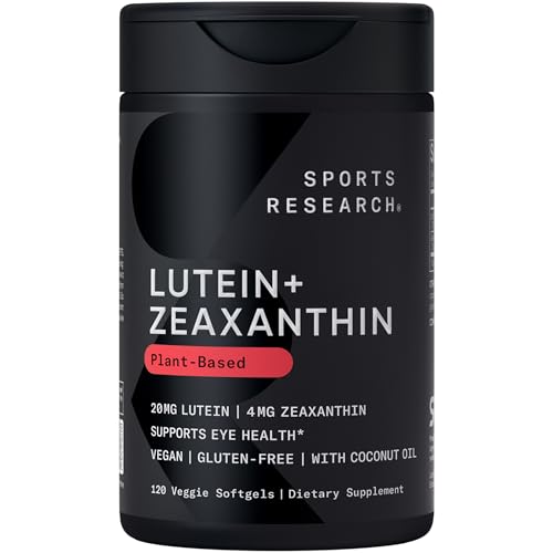 Sports Research® Lutein and Zeaxanthin Capsules – Eye Health Support Supplement Made with Lute-Gen® and Organic Coconut Oil – Vegan Friendly & Non-GMO Verified – 120 Veggie Softgels