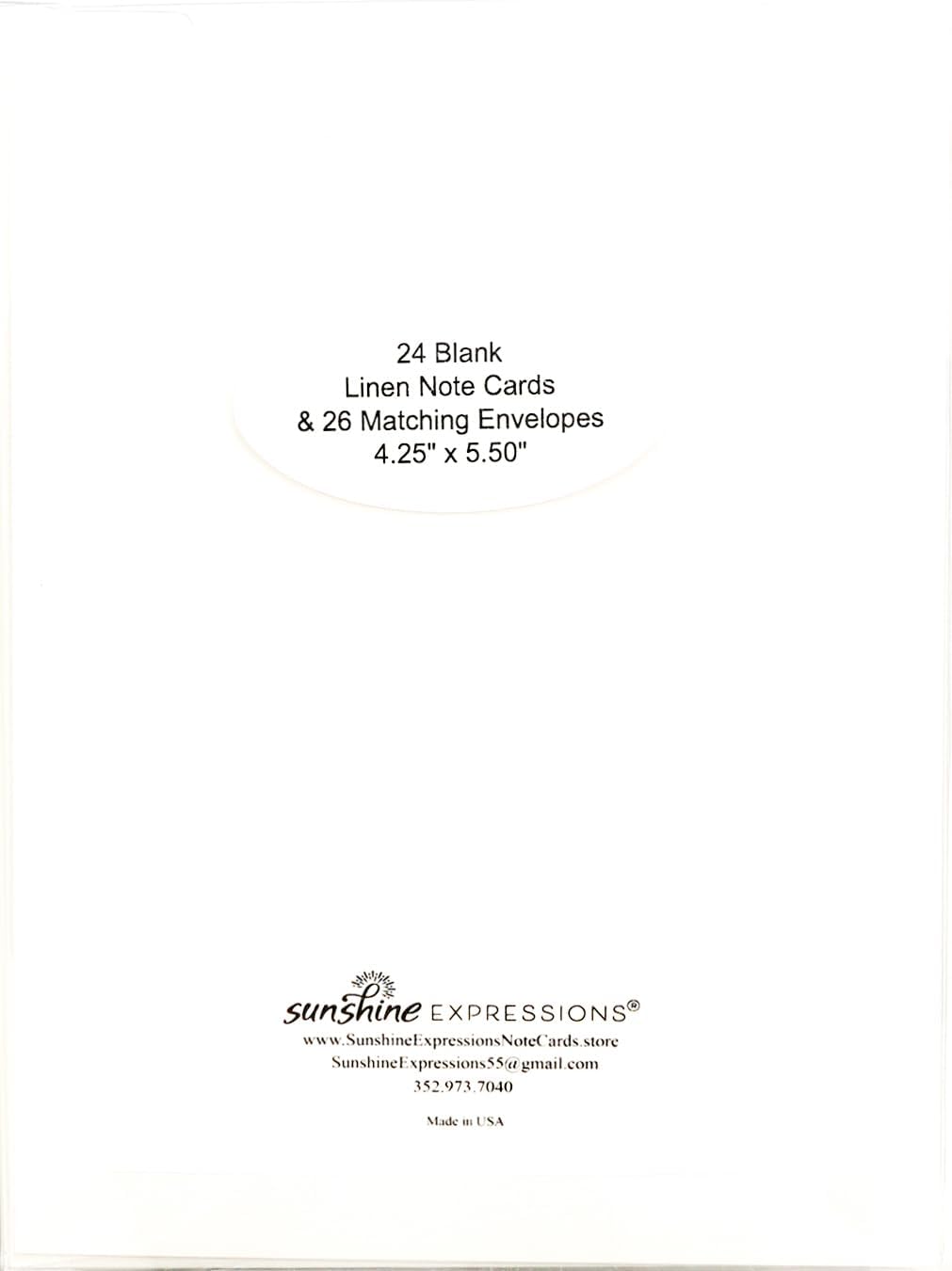 Blooming Flowers - White Poinsettias - Photographic High-End Linen Note Cards 24 w/26 Matching Envelopes, Boxed Set (4.25"x 5.50") Blank Inside - Made in USA