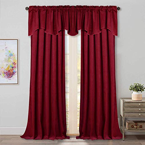 Stangh Kitchen Red Scalloped Valance - 18 Inches Stylish Home Decor Thermal Curtain Tiers Room Darkening Velvet Drapes With Rod Pocket For Dining Room/Bay Window/Bedroom, 52 X 18-Inch, 1 Piece #TOP2