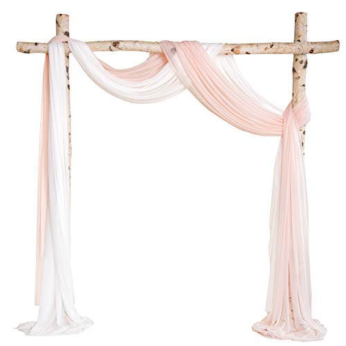 Ling's moment 2 Panels 20Ft Chiffon Fabric Drapery Wedding Arch Draping Fabric Ceremony Reception Swag (Blush + White)