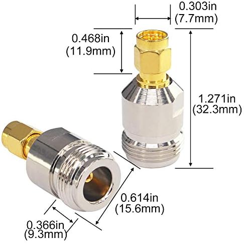 BOOBRIE 2-Pack N Female to SMA Male Adapter SMA to N Type Connector RF WiFi Antenna Adapter N-Type Female to SMA Male(Pin) Coaxial Cable Connector N Female SMA Male for Antenna Broadcast Radios WiFi