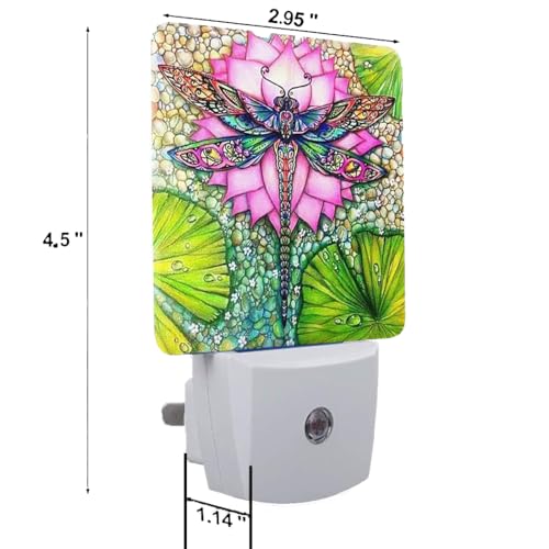 Image of Dragonfly And lotus flower Plug-in LED Night Light,Smart Auto Dusk to Dawn Sensor Nightlights Plug into Wall,White Energy Efficient Night light for Kids Bedroom,Bathroom,Kitchen,Stairs,Hallway